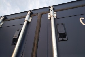 close up of the corner of a shipping container