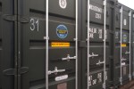 close up of a green shipping container