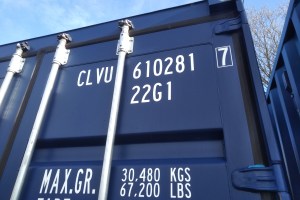 blue close up of a shipping container