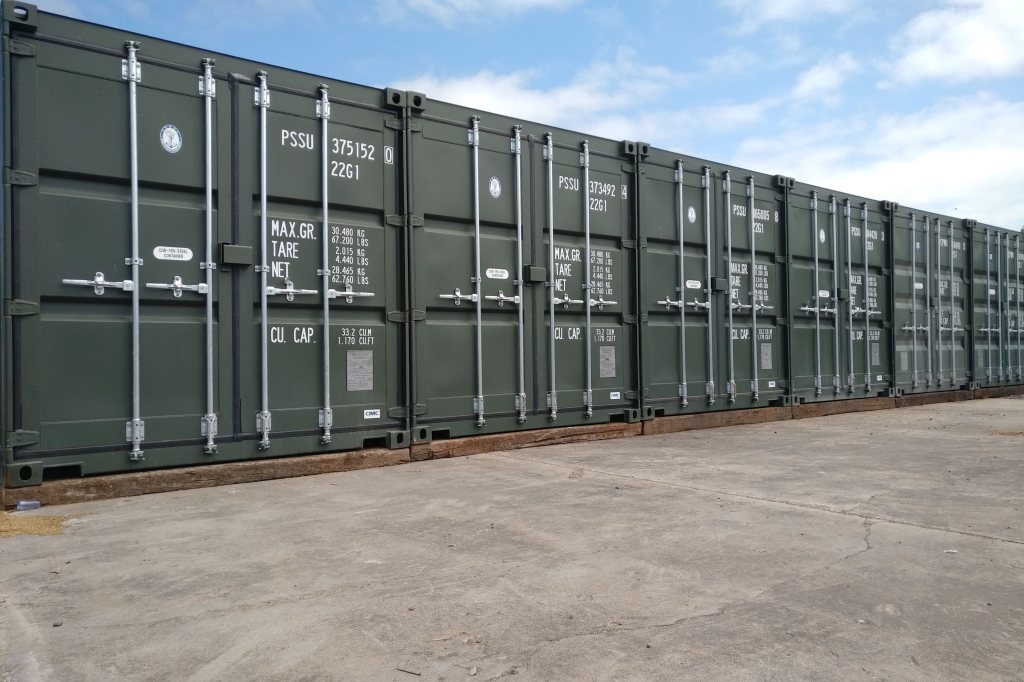 row of shipping containers