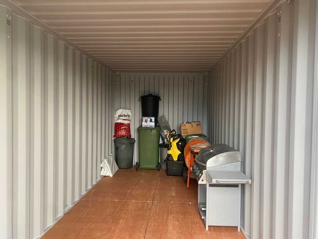 interior of a shipping container with goods inside
