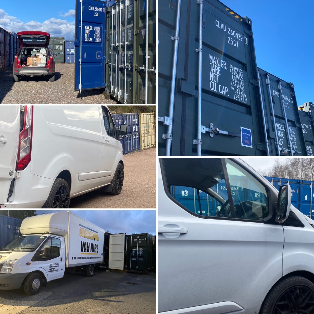 montage of vans at a self storage facility