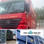 a removals lorry next to a shipping container