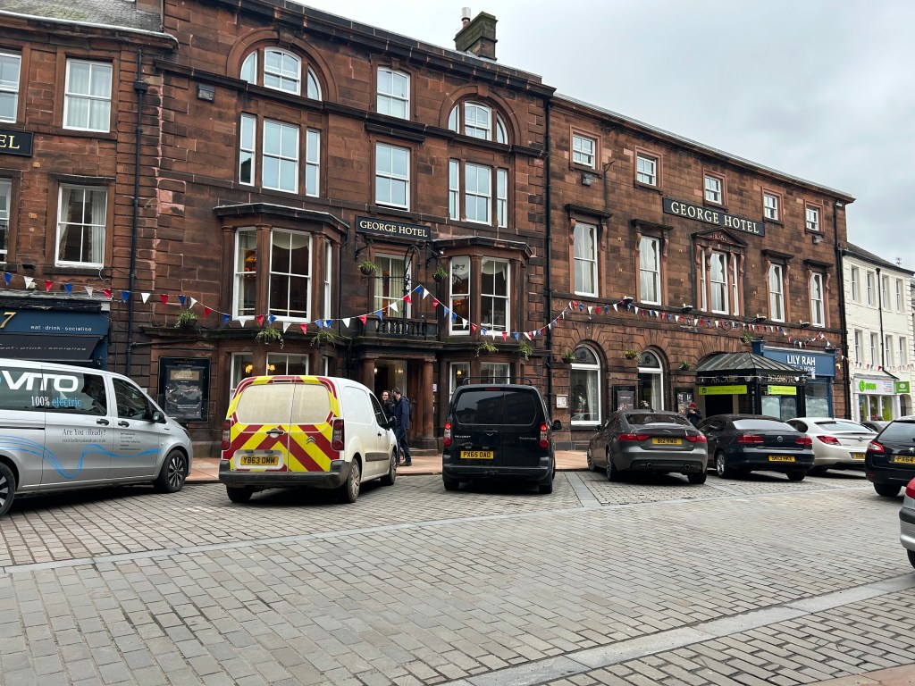 The George Hotel public house in Penrith, Cumbria showing exterior of the building