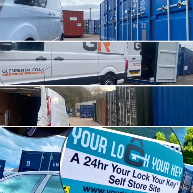 vans unloading goods into storage on a self storage facility