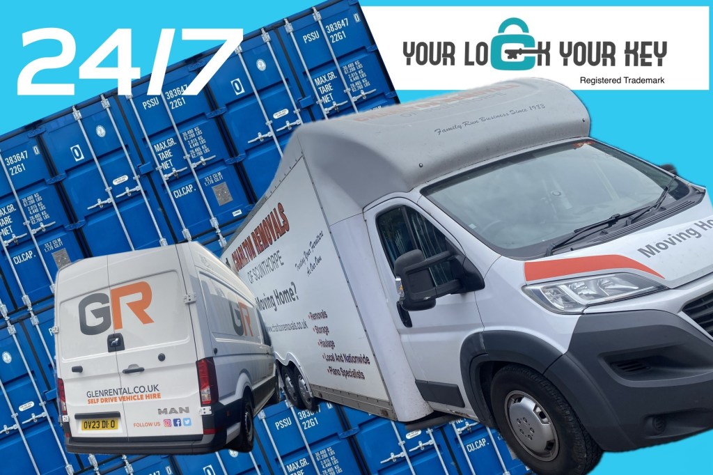 vans unloading goods next to shipping containers