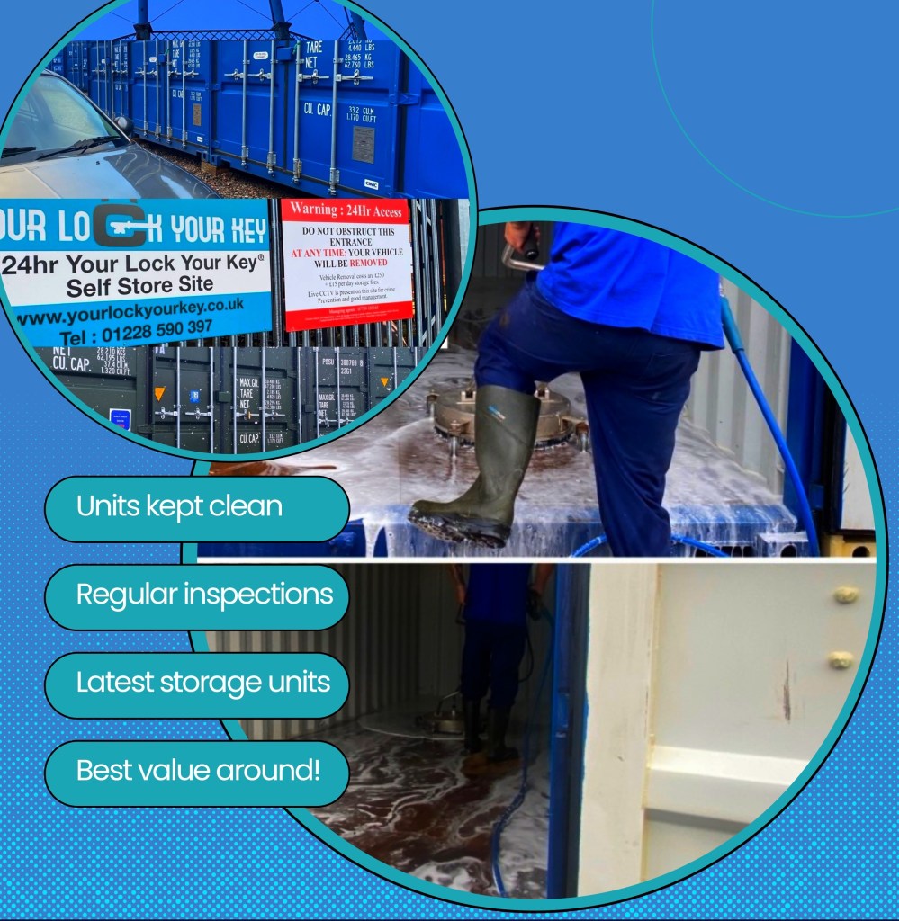 man washing inside of a shipping container