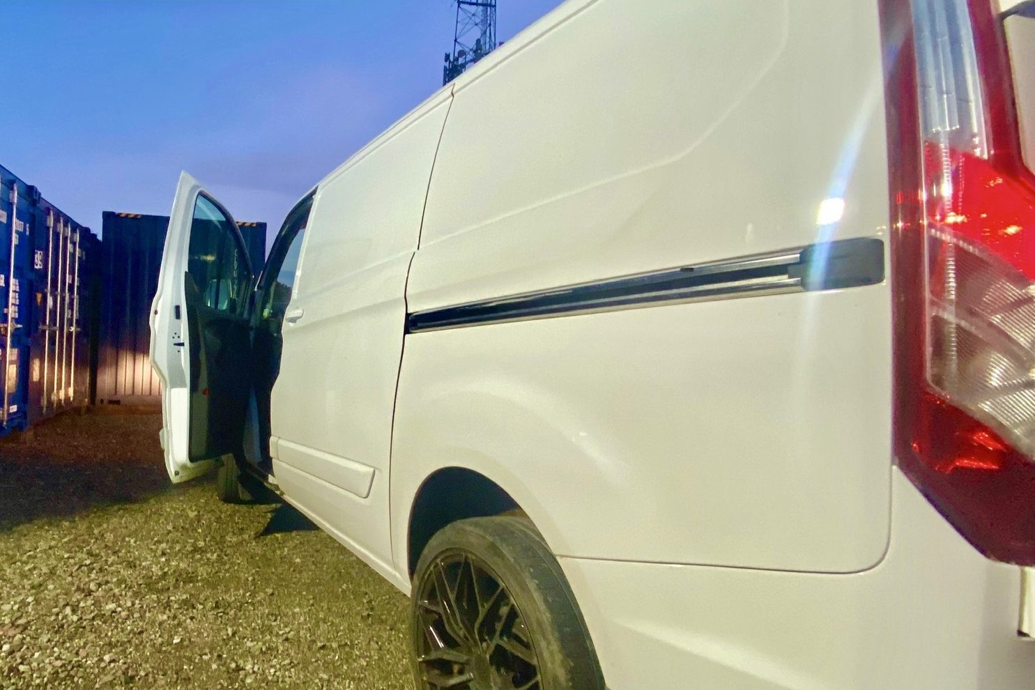 a van on a self storage facility at night time