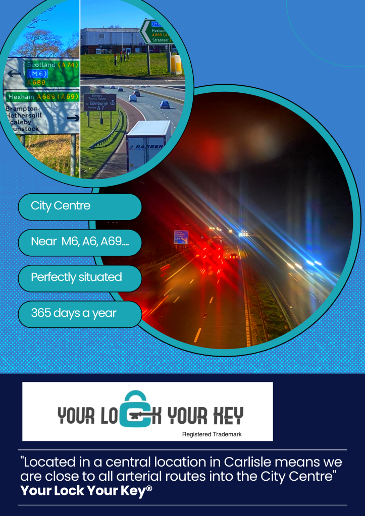 motorway at night and road signs in Carlisle, Cumbria