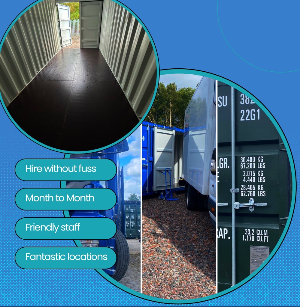 inside of a shipping container with a van unloading into it