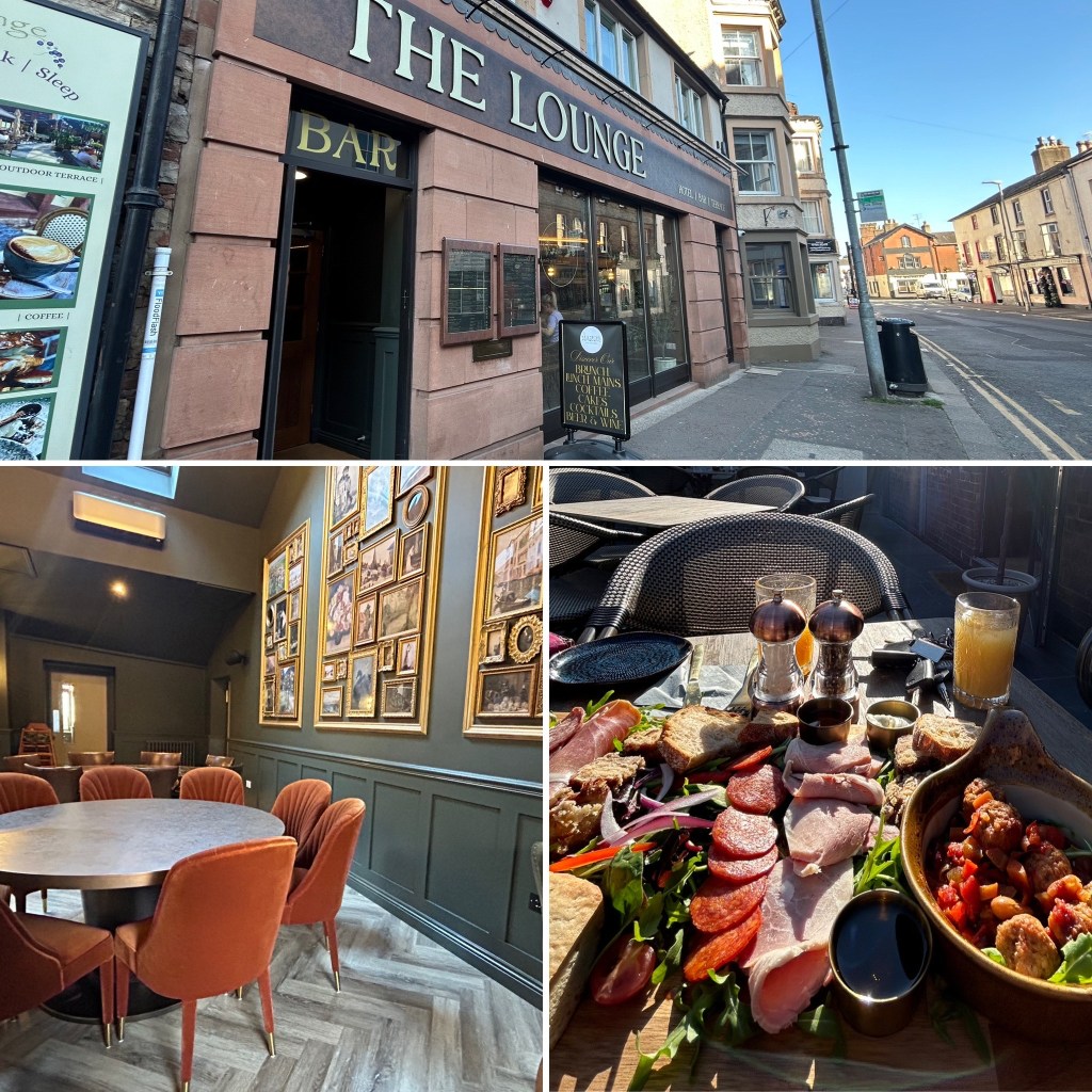 The Lounge Inn at Penrith Cumbria showing the exterior of the premises and interior with a sample of food served. The image highlights the good lifestyle in Cumbria.