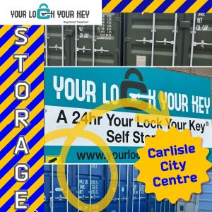 Your Lock Your Key logo with shipping containers in the background for self storage