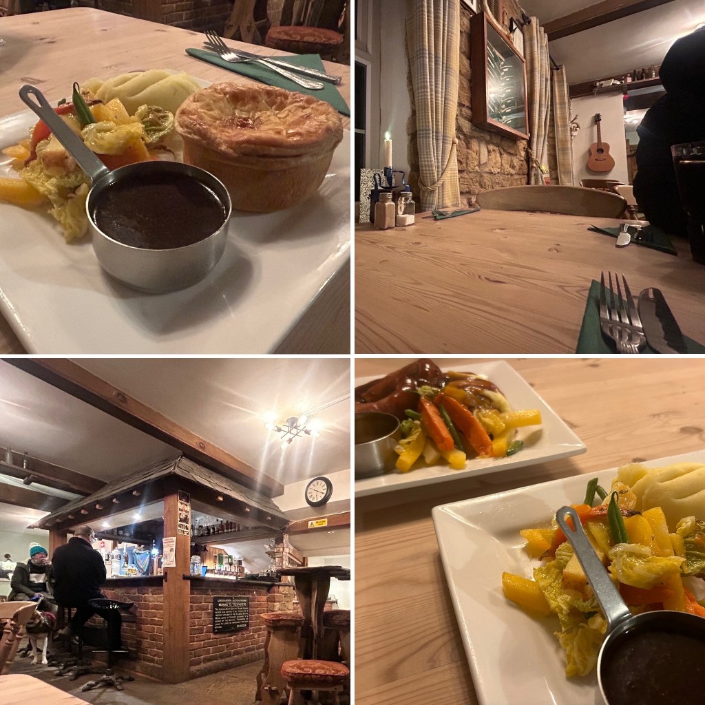Interior of The Plough Inn, Wreay, Cumbria  showing food on the table.
