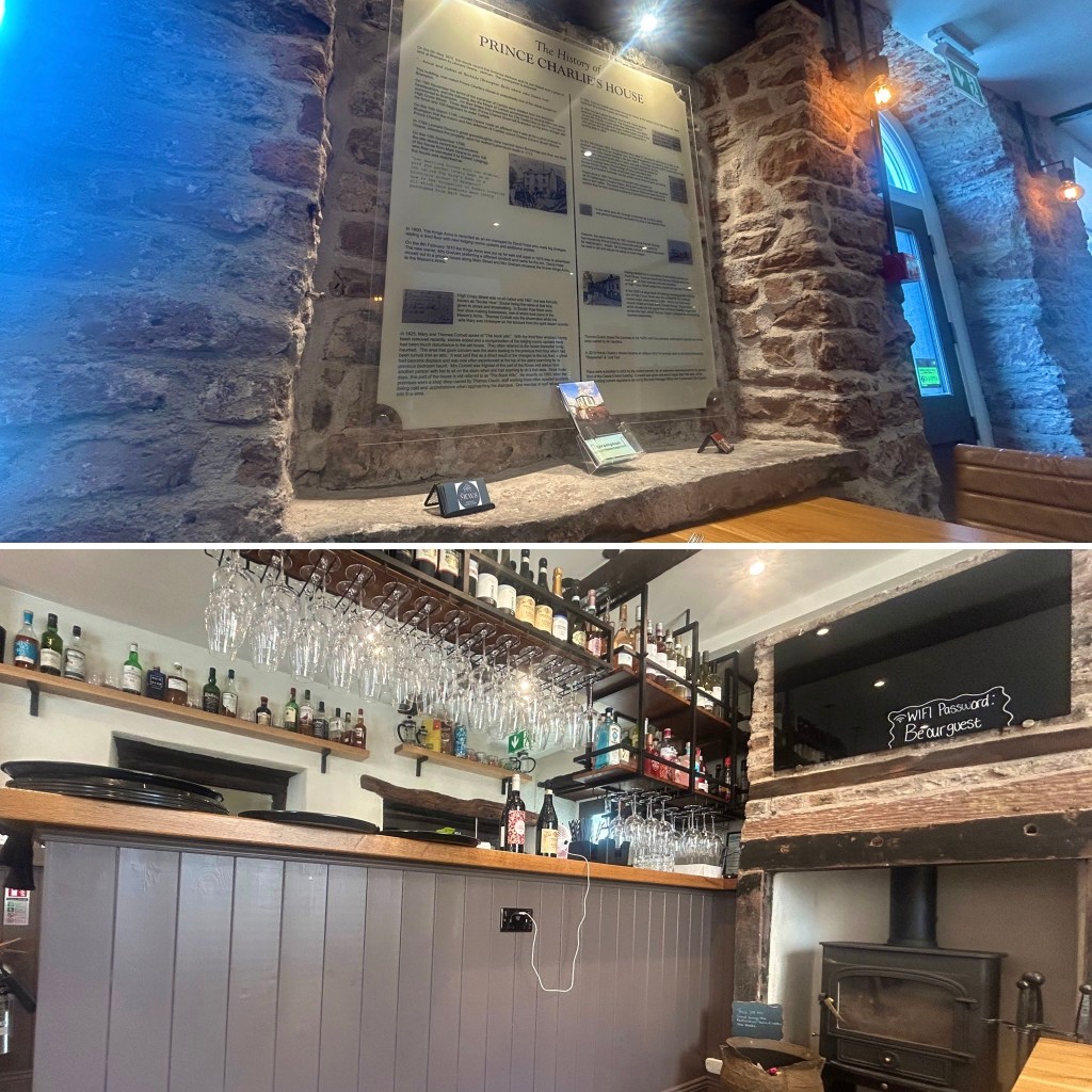 The inside of a historic building in Brampton, Prince Charlie's House café.