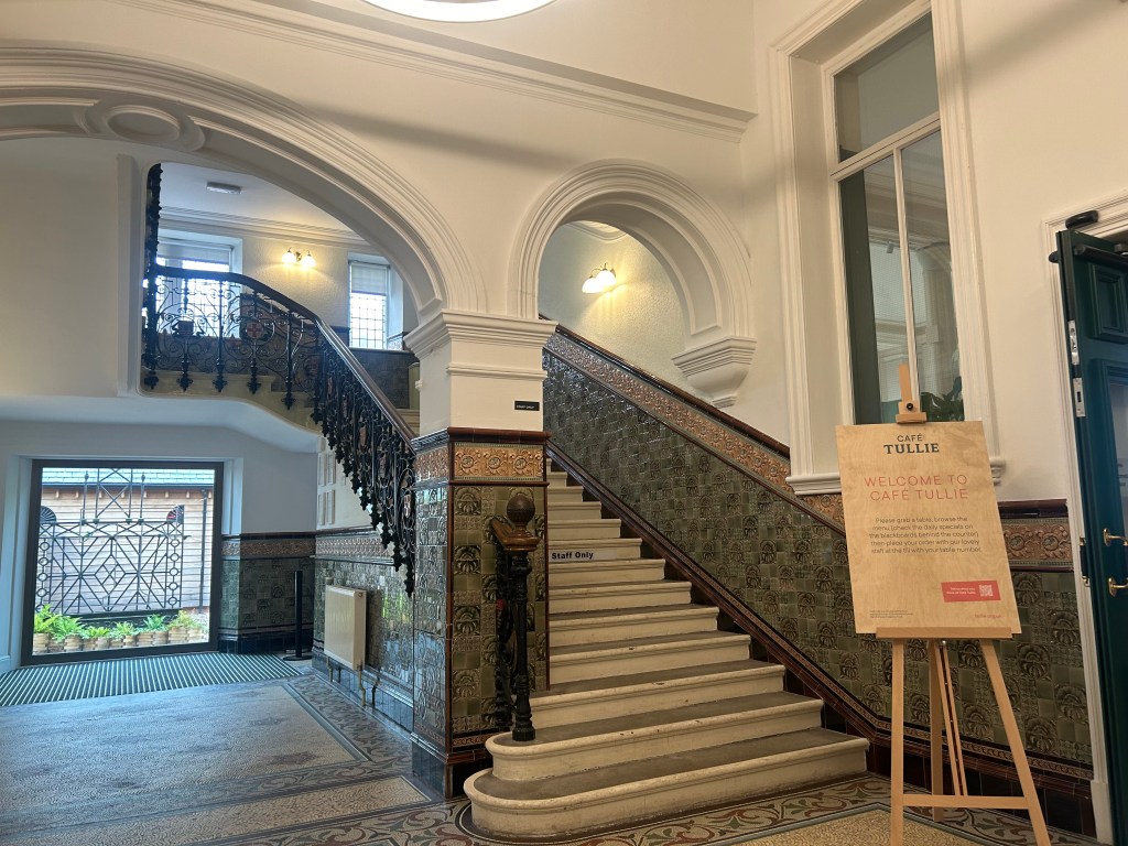 The inside staircase of Tullie House Café in Carlisle.