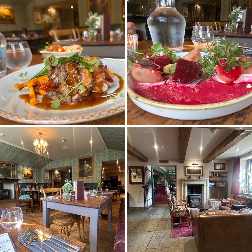 Plates of food at the George and Dragon Restaurant, Clifton, near Penrith, Cumbria.