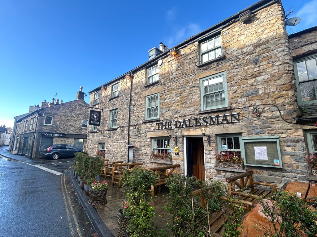The Dalesman restaurant and inn, Sedbergh, Cumbria showing exterior.